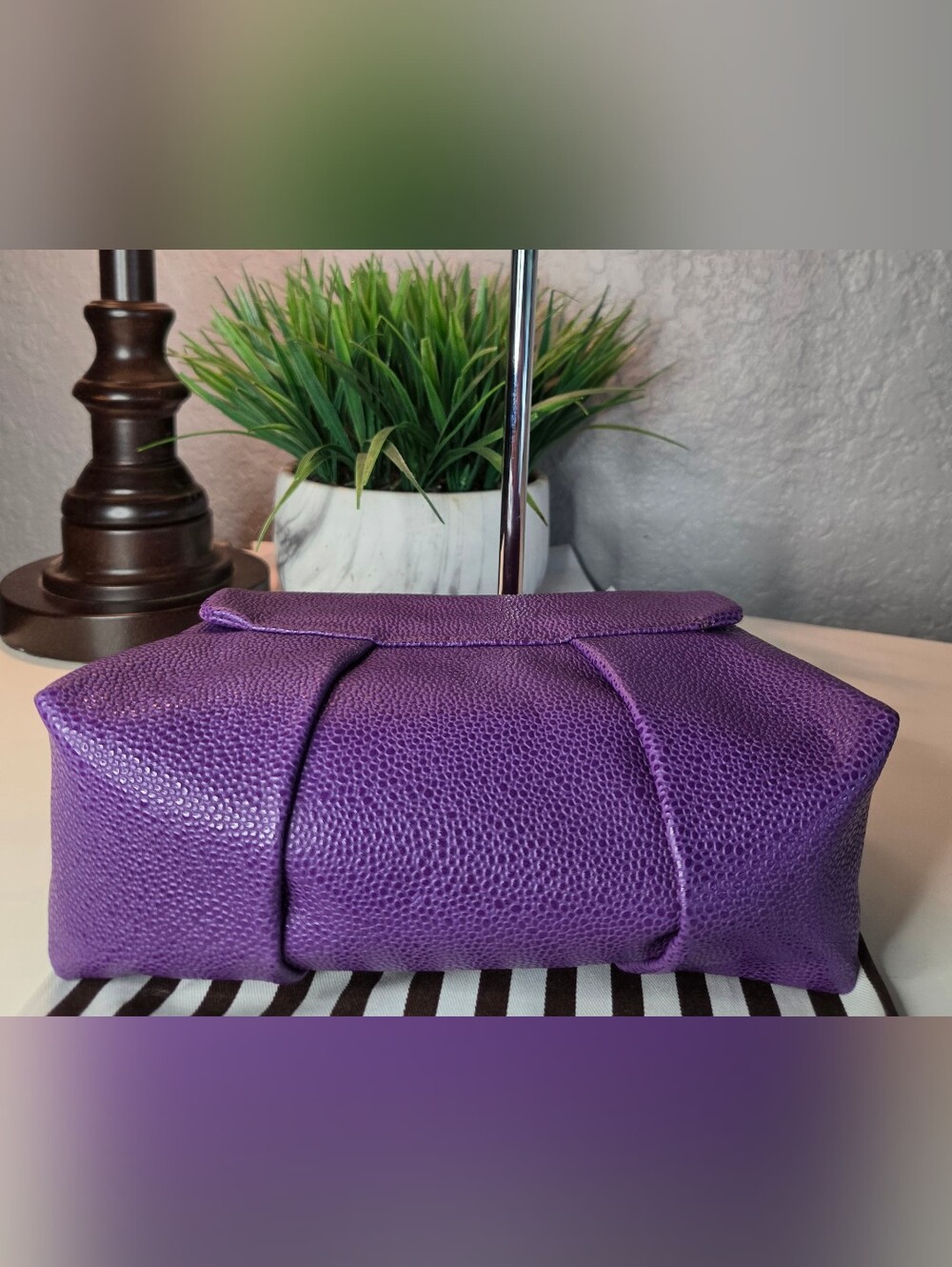 Henri Bendel Milliner Purple Pebbled Leather Chain Crossbody Shoulder Bag - Picture 9 of 16